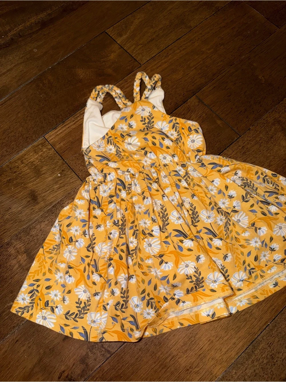 Toddler girl Yellow Floral Sundress with Blue and White Accents